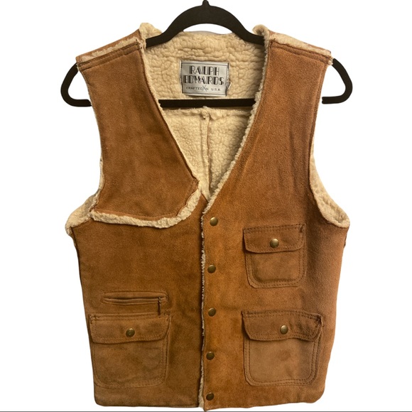Ralph Edwards Other - Vintage RARE 50s-60s Ralph Edwards brown leather button vest with Sherpa lining
